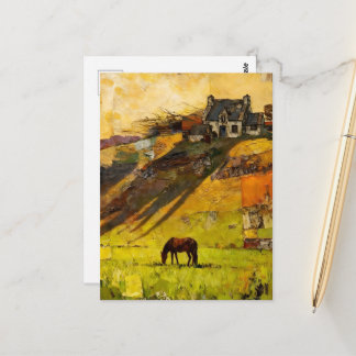 Carte Postale House on the Hill and Horse in the Pasture