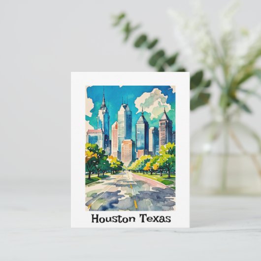 Carte Postale Houston Skyline couleur eau (Debout devant)
