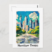 Carte Postale Houston Skyline couleur eau (Devant / Derrière)