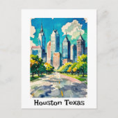 Carte Postale Houston Skyline couleur eau (Devant)