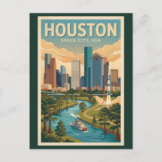 Carte Postale Houston Texas Illustration Travel Art Vintage (Devant)