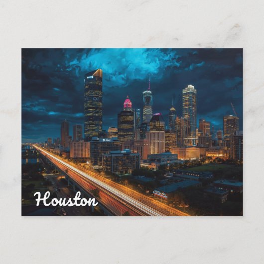 Carte Postale Houston Texas Skyline Night Traffic (Devant)