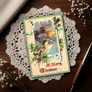 Carte Postale Houx de Noël vintage 1910