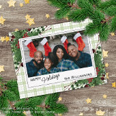 Carte Postale Houx vert classeux Baies rouges Feuillage botaniqu