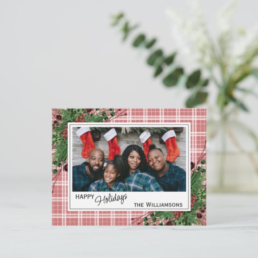 Carte Postale Houx vert élégant Baies rouges Feuillage botanique (Debout devant)