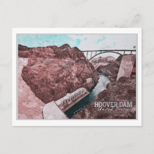 CARTE POSTALE HOVER DAM WATERCOLOR - NEVADA - ARIZONA (Devant)