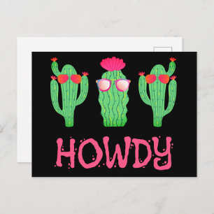 Carte Postale Howdy Funny Western Cactus Caractères de dessin
