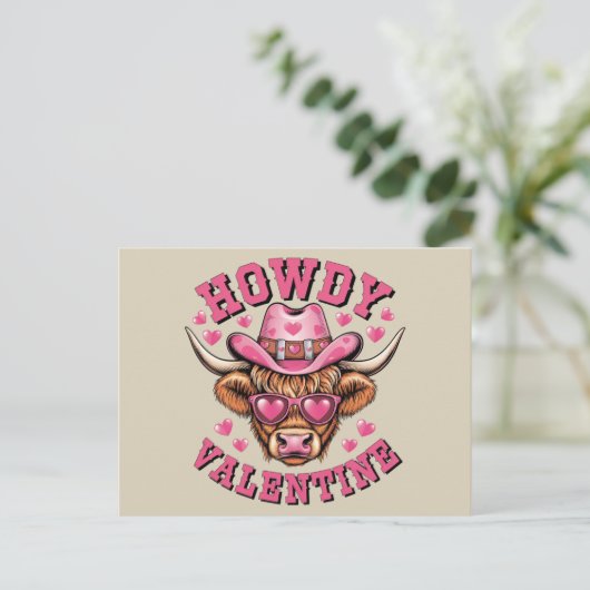 Carte Postale Howdy Valentine Cow Valentines Da&y Coquette Love (Debout devant)