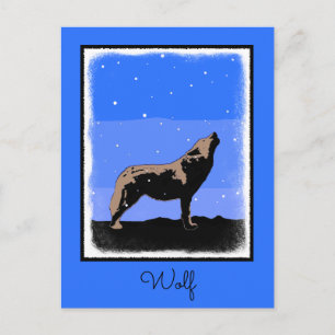 Carte Postale Howling Wolf en hiver - Art faunique original