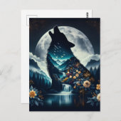 Carte Postale Howling Wolf | Pleine lune Ai Art (Devant / Derrière)