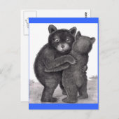 Carte Postale Hug d'ours. Deux ours se serrant dans la nature (Devant / Derrière)