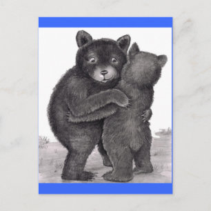 Carte Postale Hug d'ours. Deux ours se serrant dans la nature