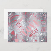 Carte Postale Hugs and Kisses Word Cloud Pink/Silver ID286 (Devant / Derrière)