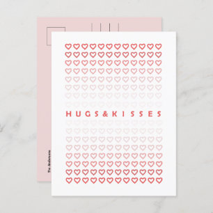 Carte Postale Hugs et baisers Coeurs roses Saint-Valentin