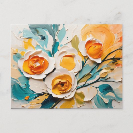 Carte Postale Huile Acrylique aux fleurs de printemps vives (Devant)