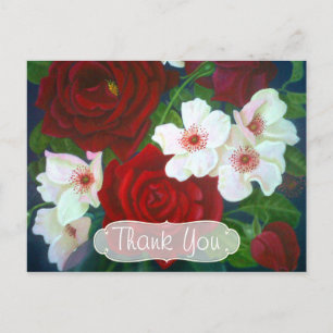 Carte Postale Huile de peinture de fleur de rose rouge Merci