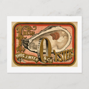 Carte Postale Huîtres fraîches Vintage Baltimore Ad vers 1870