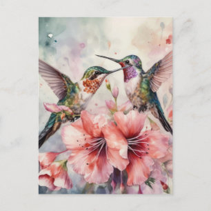 Carte Postale Humming Birds and Flowers