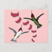 Carte Postale Humming Birds Grunge Hearts with Wings (Devant)