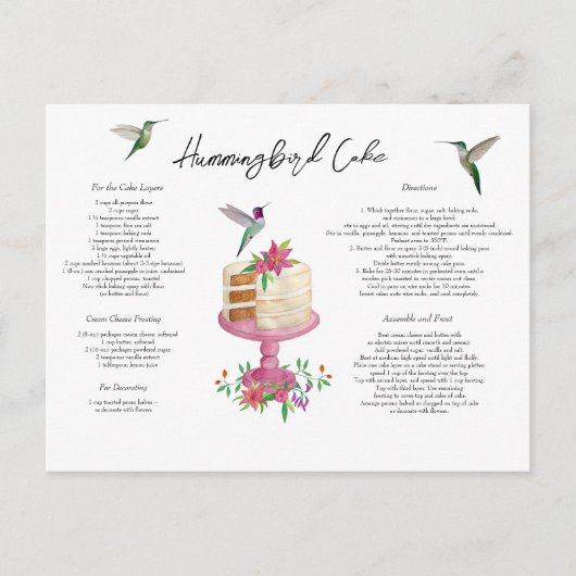 Carte Postale Hummingbird Cake Recipe (Devant)