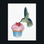 Carte Postale Hummingbird Cupcake Love<br><div class="desc">Great design to add your custom text to! Use this cute little guy to send out save the date postcards or thank you notes or shower and birthday invitations!</div>