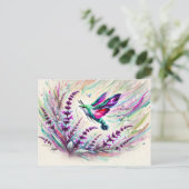 Carte Postale Hummingbird Hawk-Moth avec Sage dans peinture à l' (Debout devant)