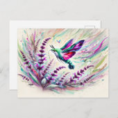 Carte Postale Hummingbird Hawk-Moth avec Sage dans peinture à l' (Devant / Derrière)