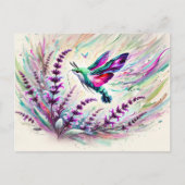 Carte Postale Hummingbird Hawk-Moth avec Sage dans peinture à l' (Devant)
