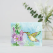 Carte Postale Hummingbird Hollyhocks Watercolor (Debout devant)