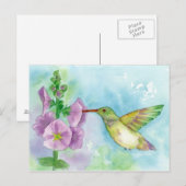 Carte Postale Hummingbird Hollyhocks Watercolor (Devant / Derrière)