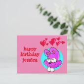 Carte Postale humoristique lapin heureux message d'anniversaire (Debout devant)