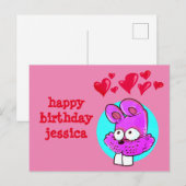 Carte Postale humoristique lapin heureux message d'anniversaire (Devant / Derrière)