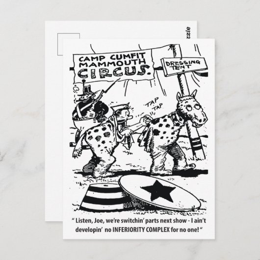 Carte Postale Humour Cirque, Pas De Complexe D'Infériorité, Drôl (Devant / Derrière)