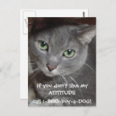 Carte Postale Humour d'attitude de chat bleu russe (Devant / Derrière)