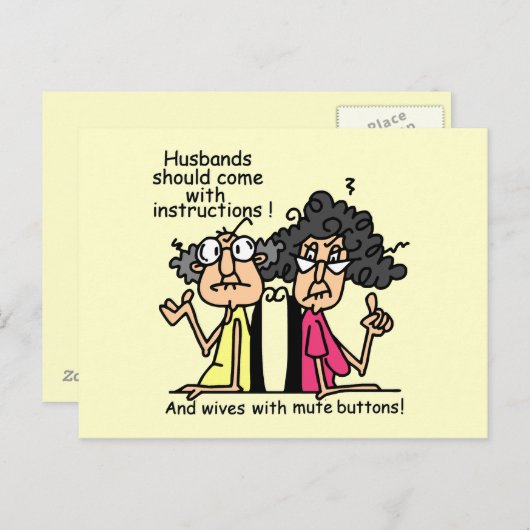 Carte Postale Humour d'attitude de maris et d'épouses (Devant / Derrière)