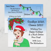 Carte Postale Humour de Noël Drôle Retro Lady Toasting (Devant / Derrière)