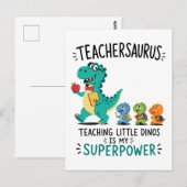 Carte Postale Humour de professeur Teachersaurus avec de petits  (Devant / Derrière)