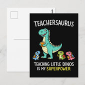 Carte Postale Humour de professeur Teachersaurus avec de petits (Devant / Derrière)