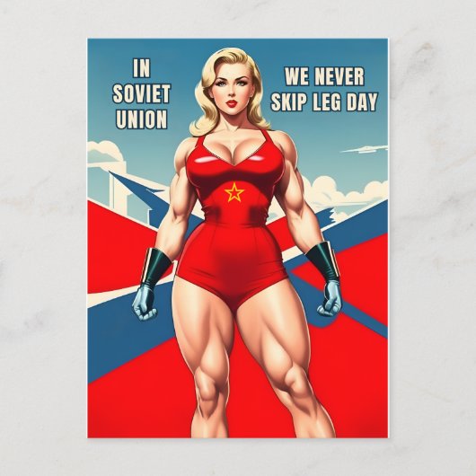 Carte Postale Humour de style rétro soviétique URSS Gym Muscle (Devant)