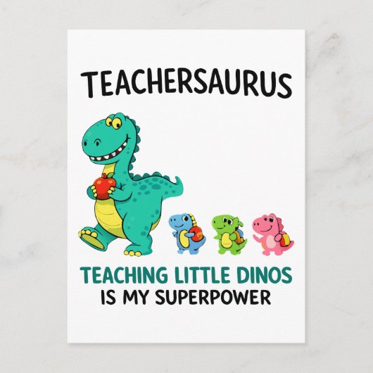 Carte Postale Humour d'enseignant Teachersaurus avec de petits d (Devant)