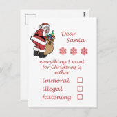 Carte Postale Humour drôle Noël Cher Père Noël (Devant / Derrière)