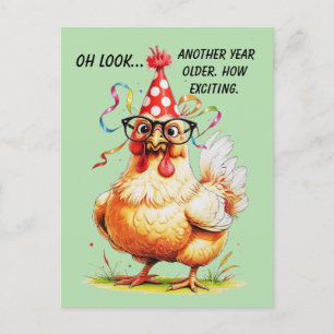 Carte Postale Humour sarcastique d'anniversaire avec poulet juge