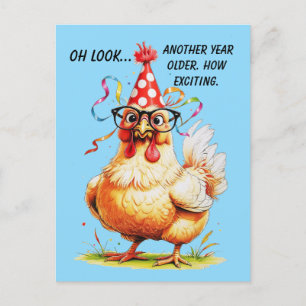 Carte Postale Humour sarcastique d'anniversaire avec une poule j