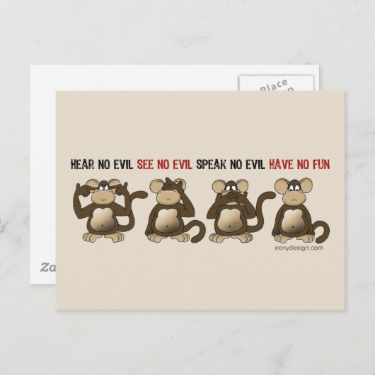 Carte Postale Humour Wise Monkeys (Devant / Derrière)