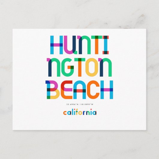 Carte Postale Huntington Beach California Mid Century, Pop Art, (Devant)