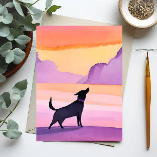 Carte Postale Hurlement de chien   Silhouette d'aquarelle de chi
