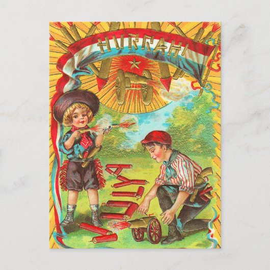 Carte Postale Hurrah 4 juillet feux d'artifice (Devant)