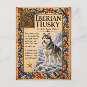 Carte Postale Husky de Sibérie, Art de Bestiaire Médiéval