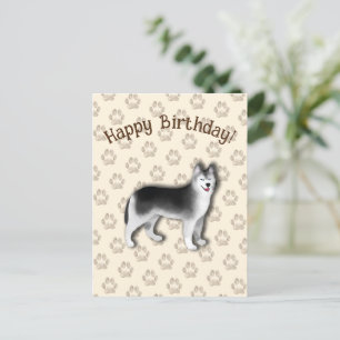 Carte Postale Husky Joyeux Anniversaire empreinte de chien Edita