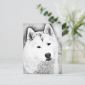 Carte Postale Husky Sibérien Blanc avec Dessin d'Art Blue Eyes (Debout devant)